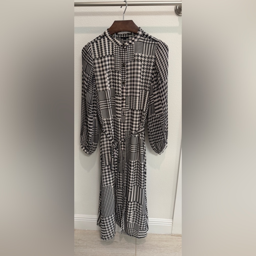NWOT - Ann Taylor Dress - Black and White Plaid, Midi, Long-sleeve, XL - Picture 3 of 5
